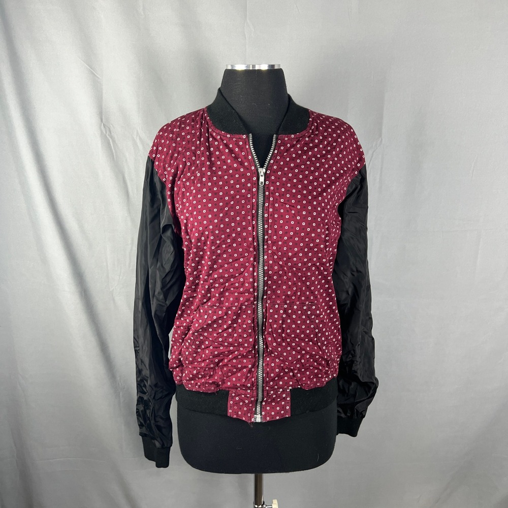 Tribu Bomber Jacket Womens Medium Multicolor Micro Geometric Print Long Sleeve